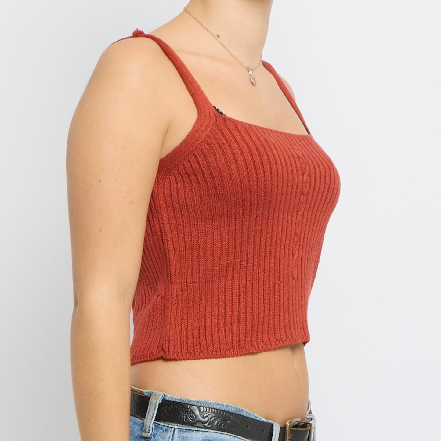 Ribbed Knitted Strappy Top - UK 12