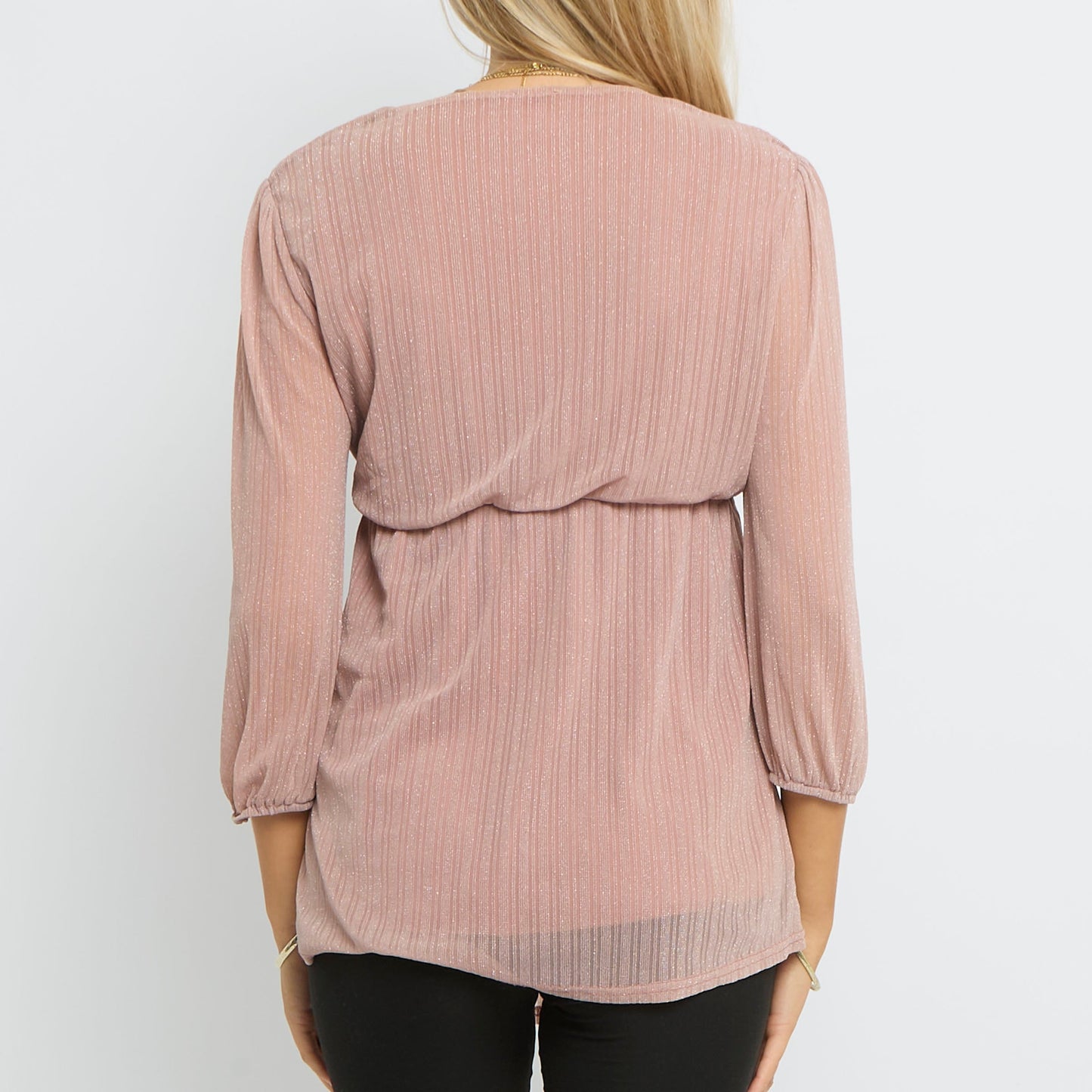 Sparkle Layered Tie Front V-Neck Long Sleeve Top- UK 12