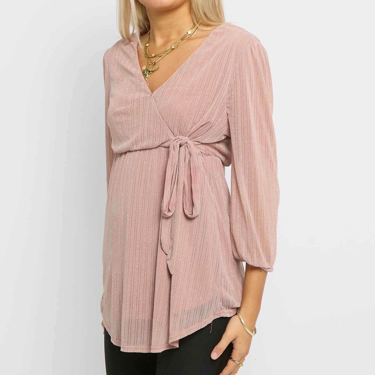 Sparkle Layered Tie Front V-Neck Long Sleeve Top- UK 12