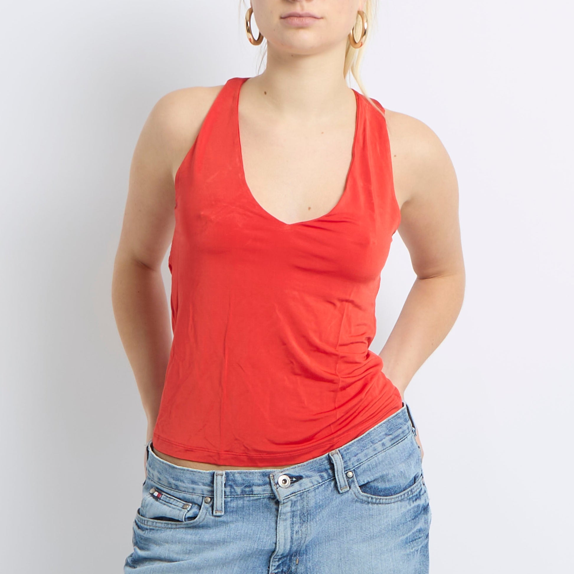 V-Neck Ring Detail Strappy Top - UK 12