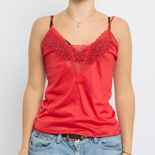 Lace Detail Satin Strappy Top - UK 12