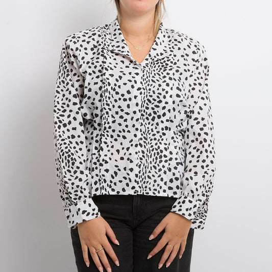 Spotted Animal Print Collared Top - UK 12