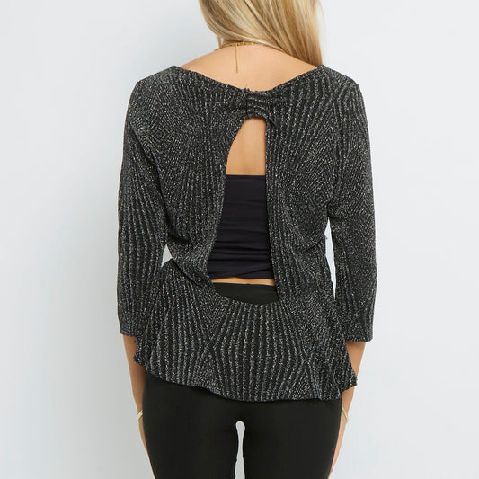 Open Back Bow  Cinched Shimmer Sleeve Top- UK 14