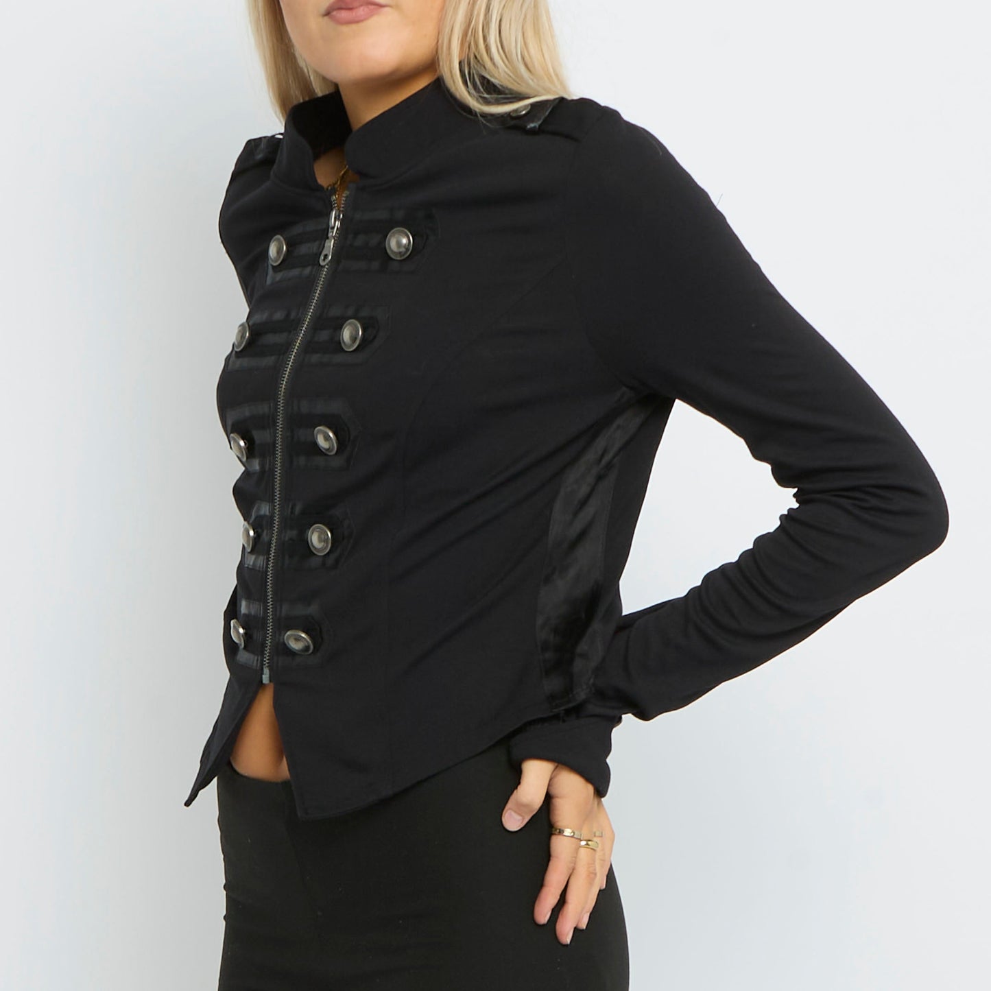 Military Style Button Featured Zip Top-UK 14