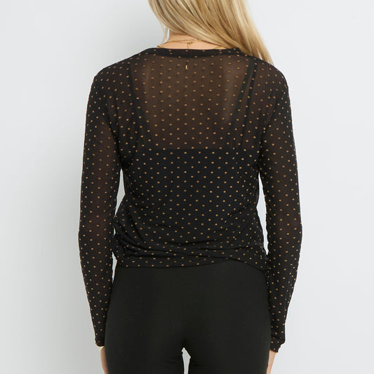 Dotted Mesh Long Sleeve Top - UK 14