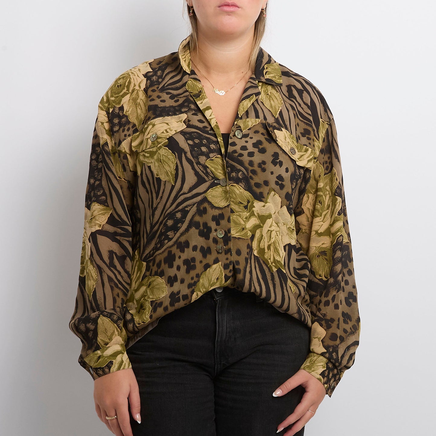 Animal Flowy Buttoned Shirt - UK 14