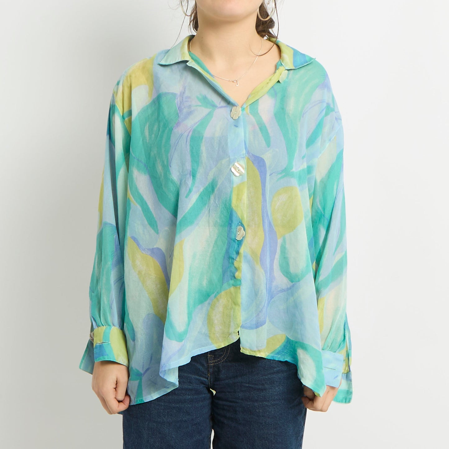 Mesh Flimsy Button Detail Blouse - UK 14