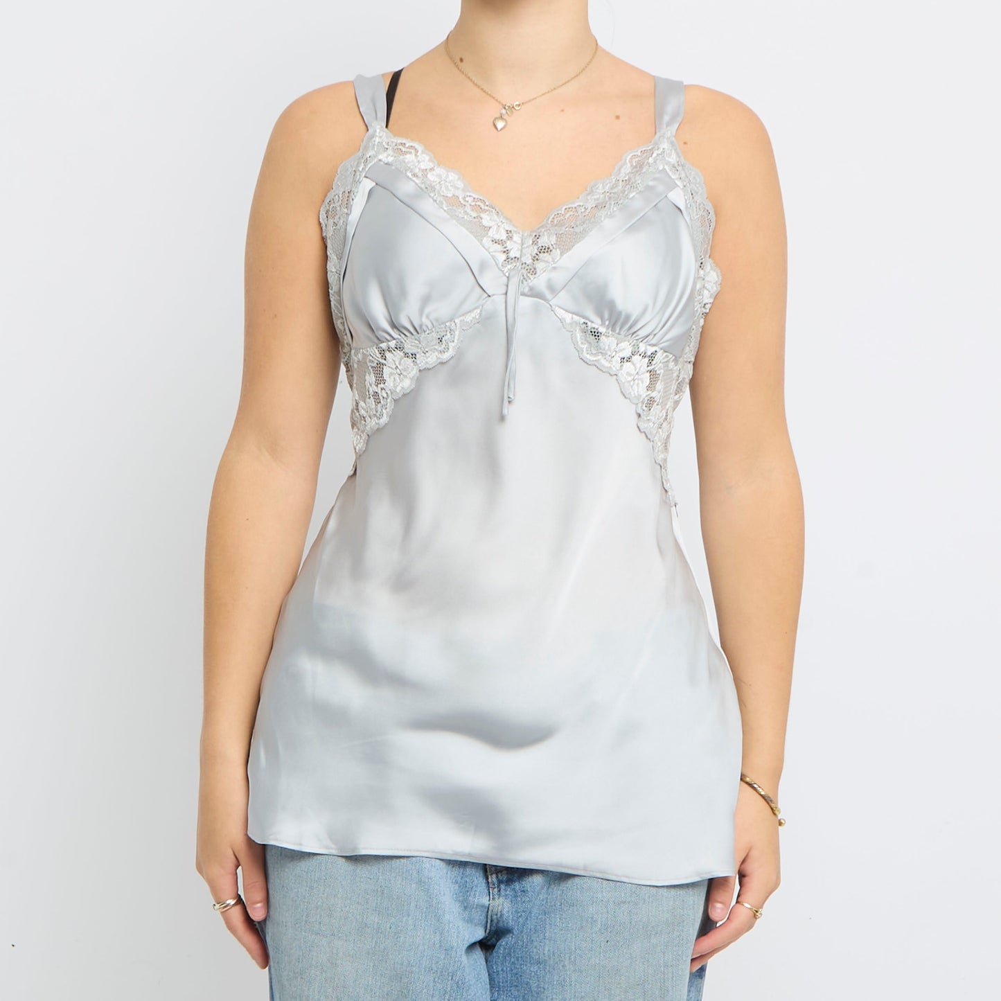 Lace Detail Satin Strappy Top - UK 14