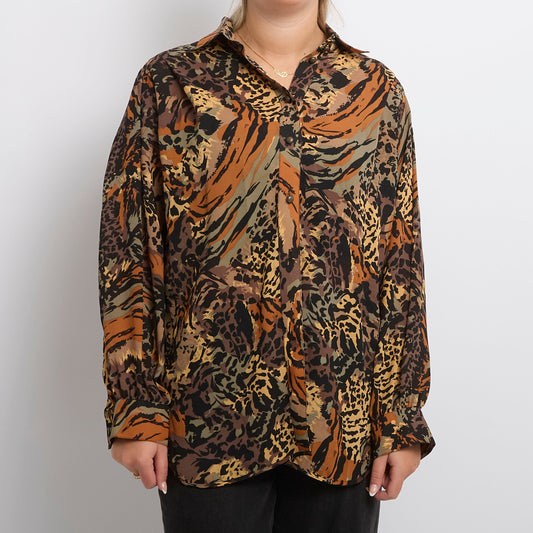 Animal Print Buttoned Flowy Shirt - UK 14