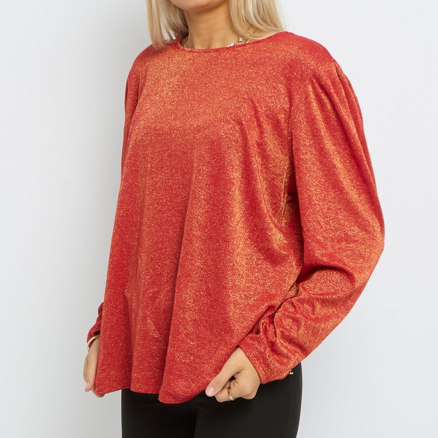 Shimmer Round Neck Long Sleeve Jersey Top - UK 18