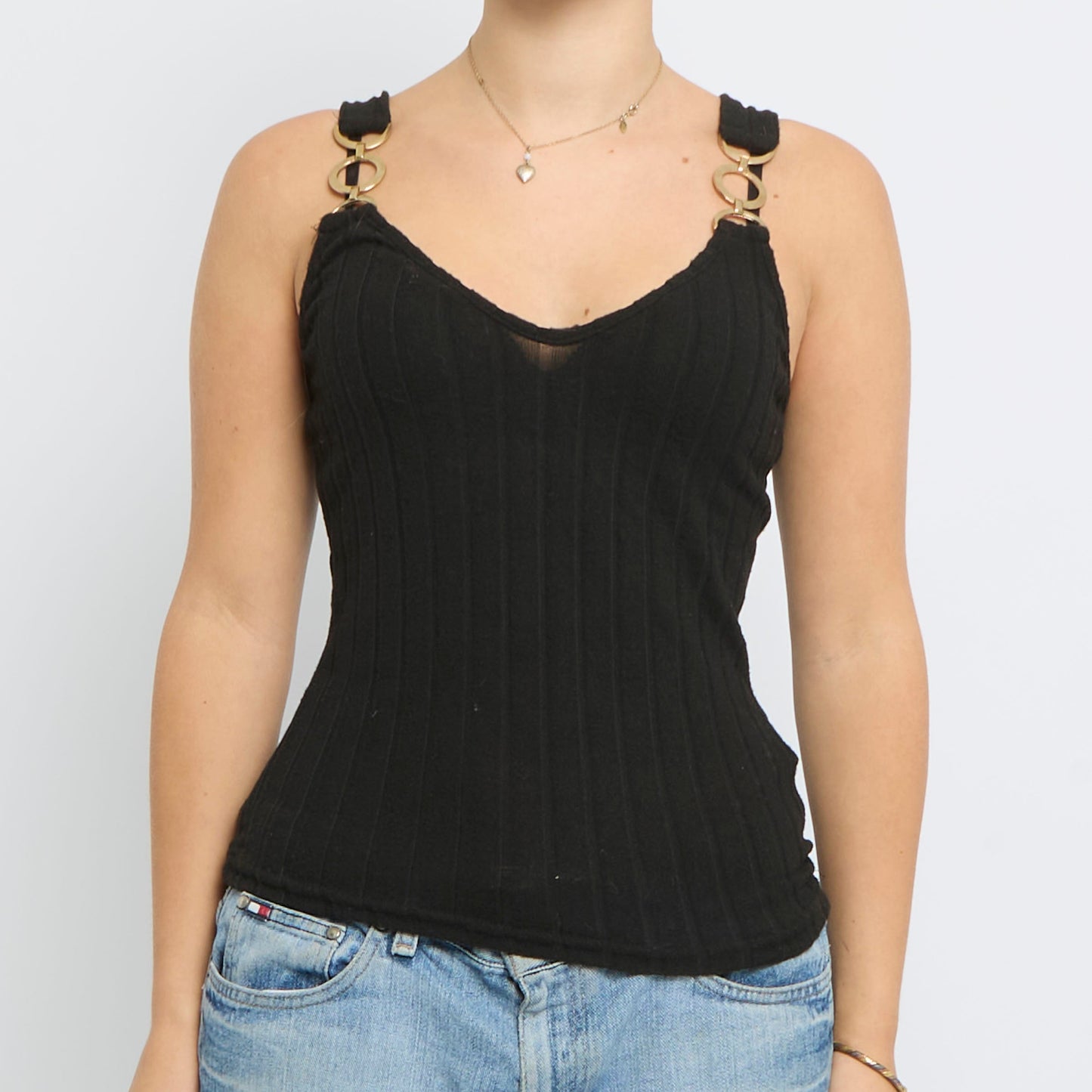 Ribbed Chain Link Strappy Top - UK 6