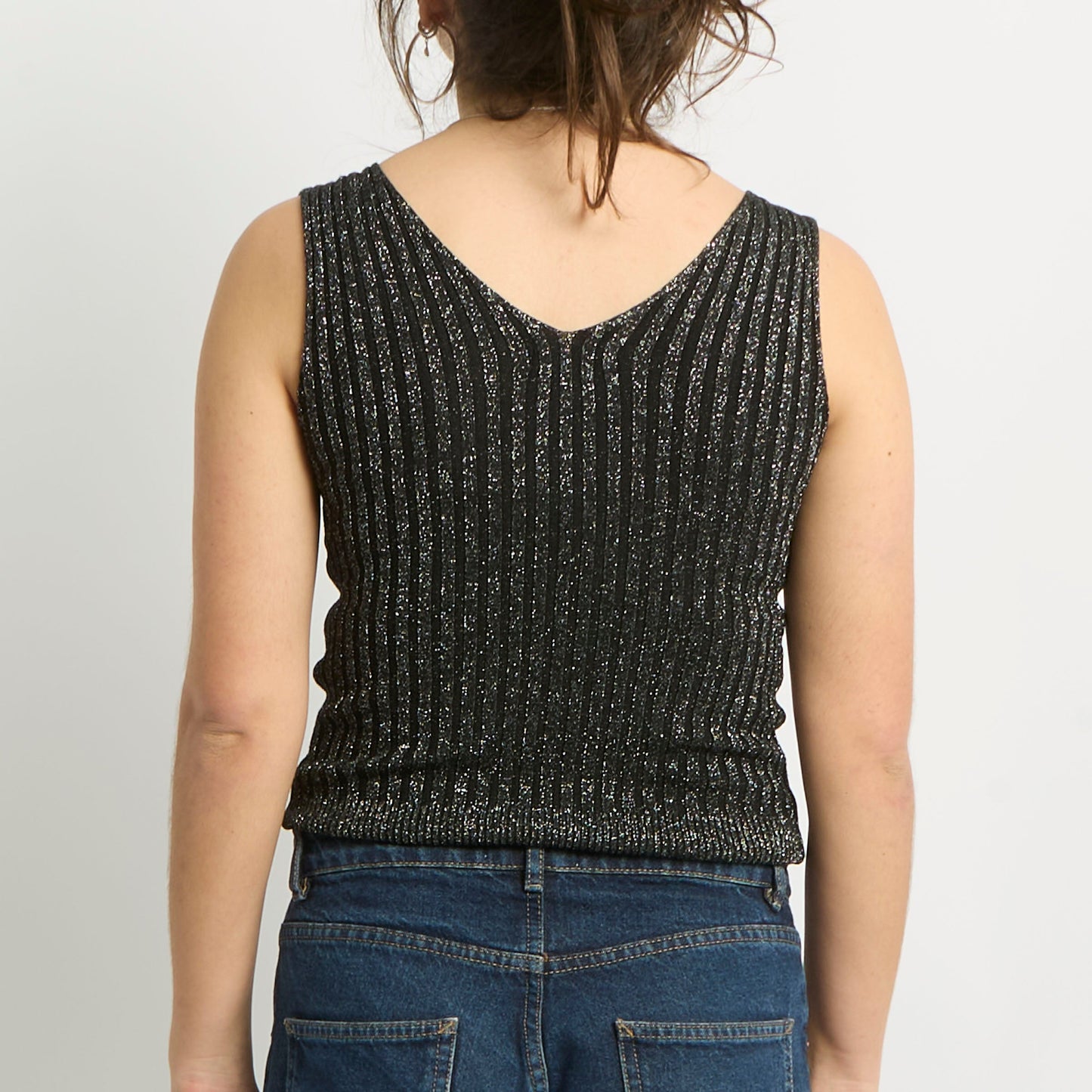 Sparkly V Neck Ribbed Tank Top - UK 6