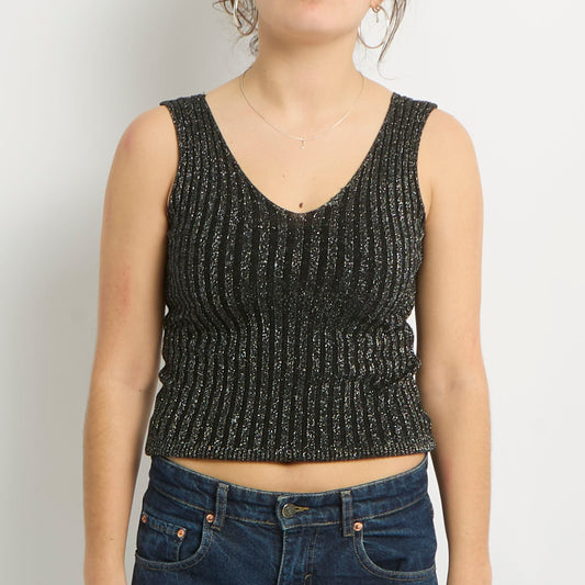 Sparkly V Neck Ribbed Tank Top - UK 6