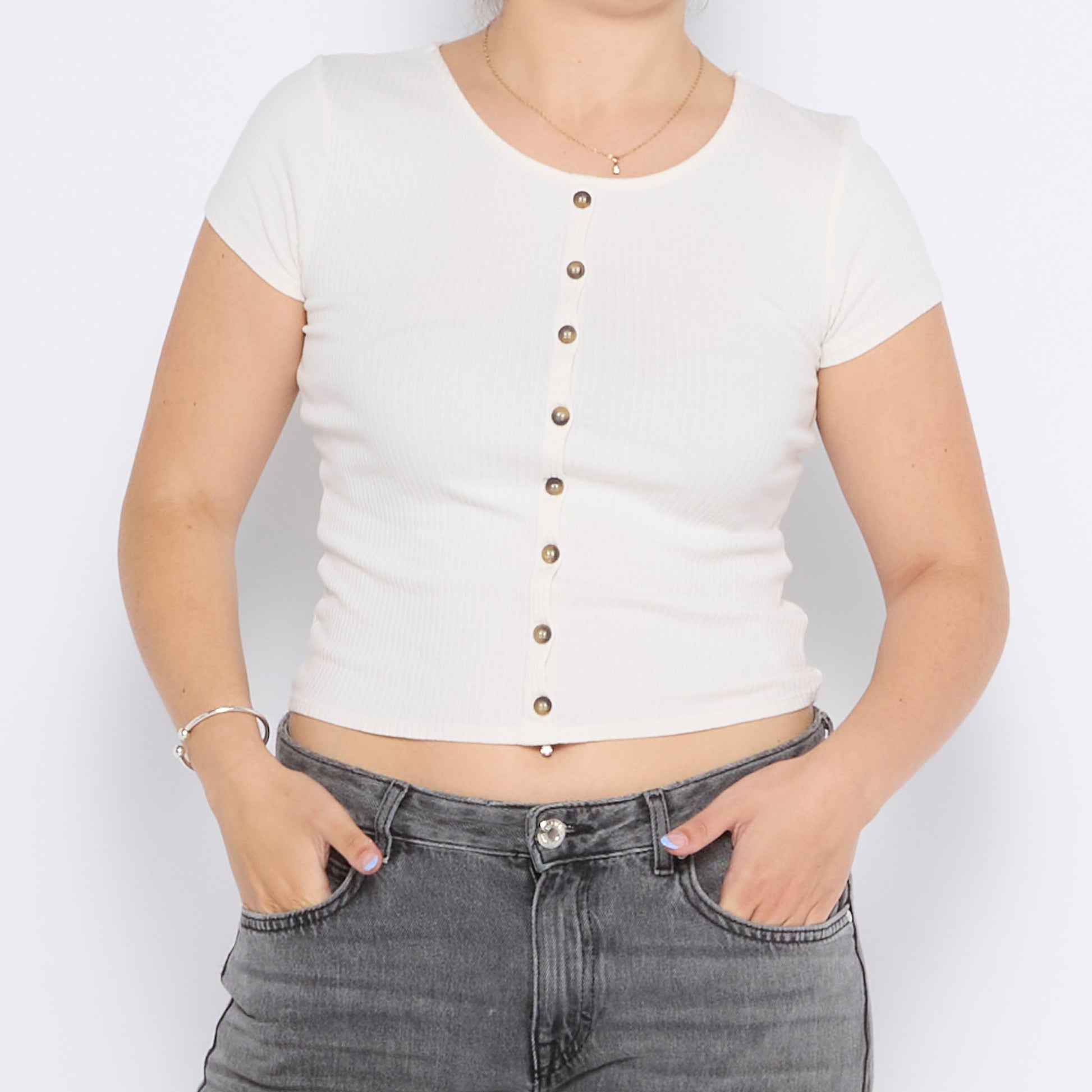 Button Detail Ribbed Top - UK 6