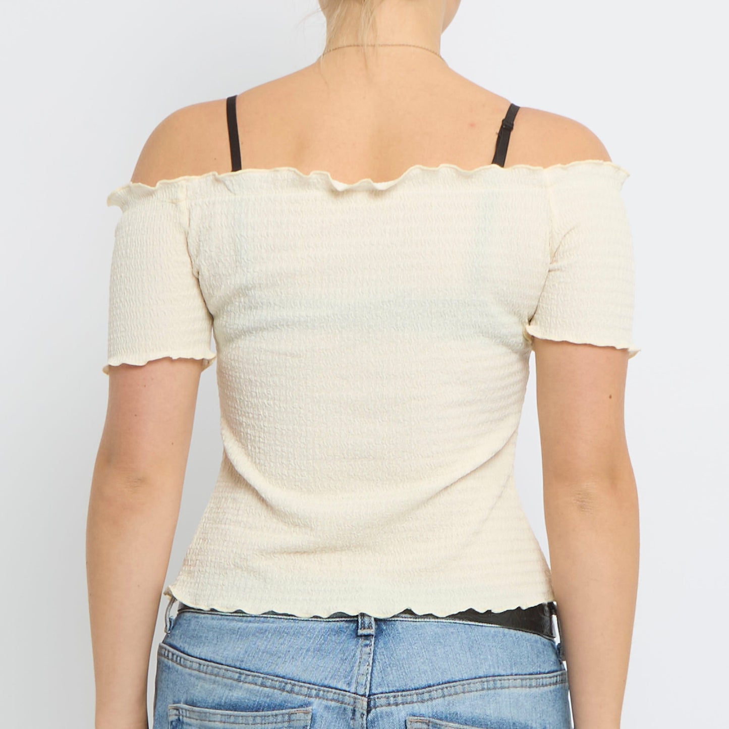 Seersucker Off The Shoulder Top - UK 6