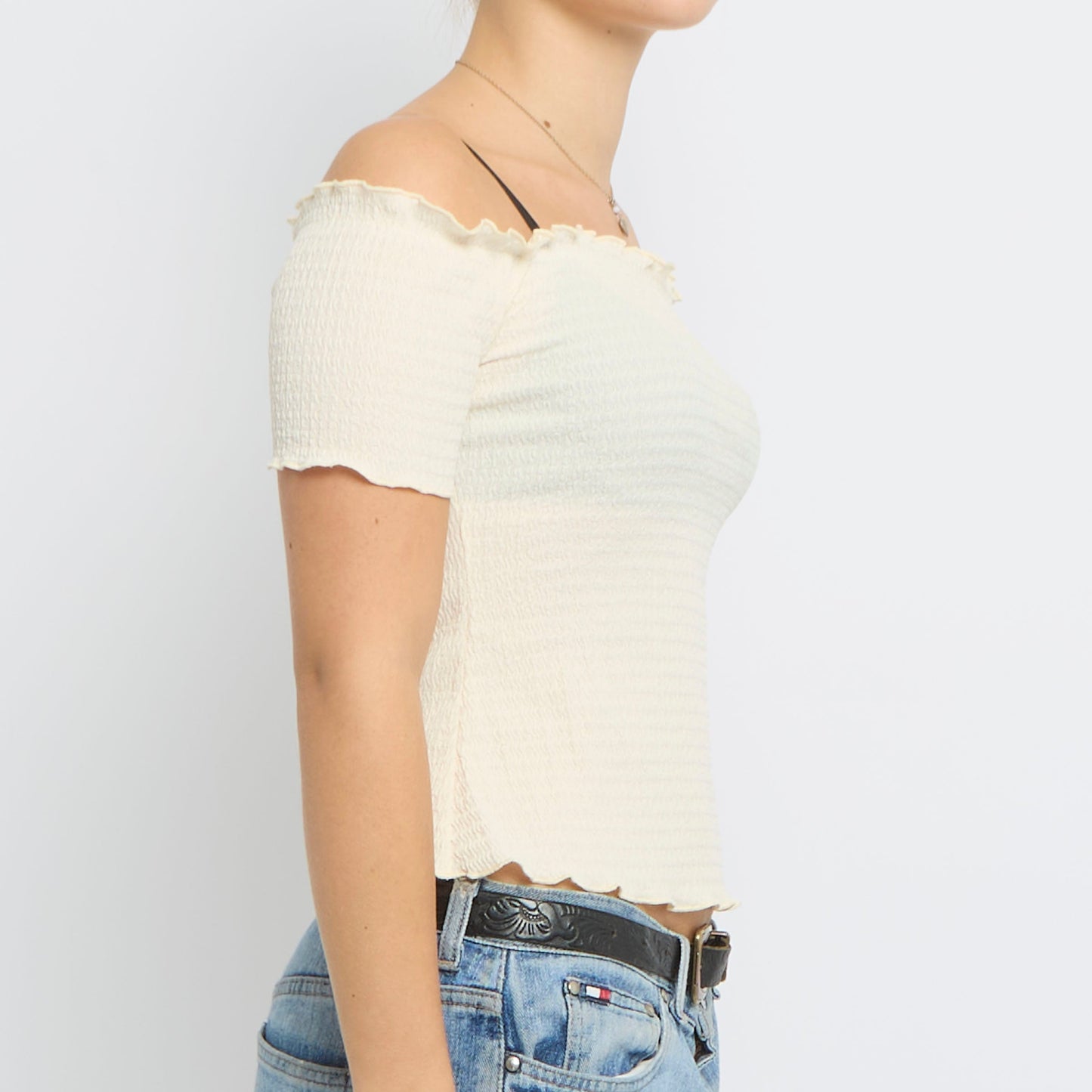 Seersucker Off The Shoulder Top - UK 6