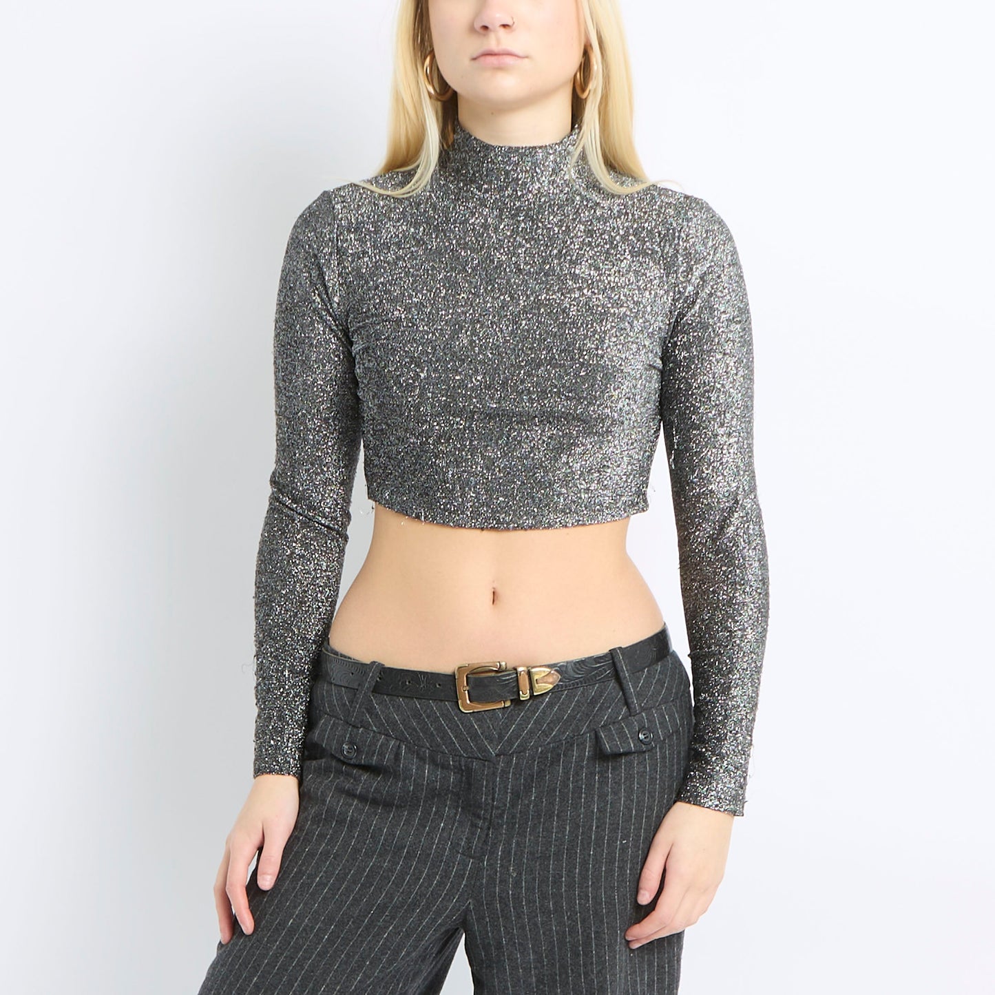 Sparkly Polo Neck Crop Top  - UK 6