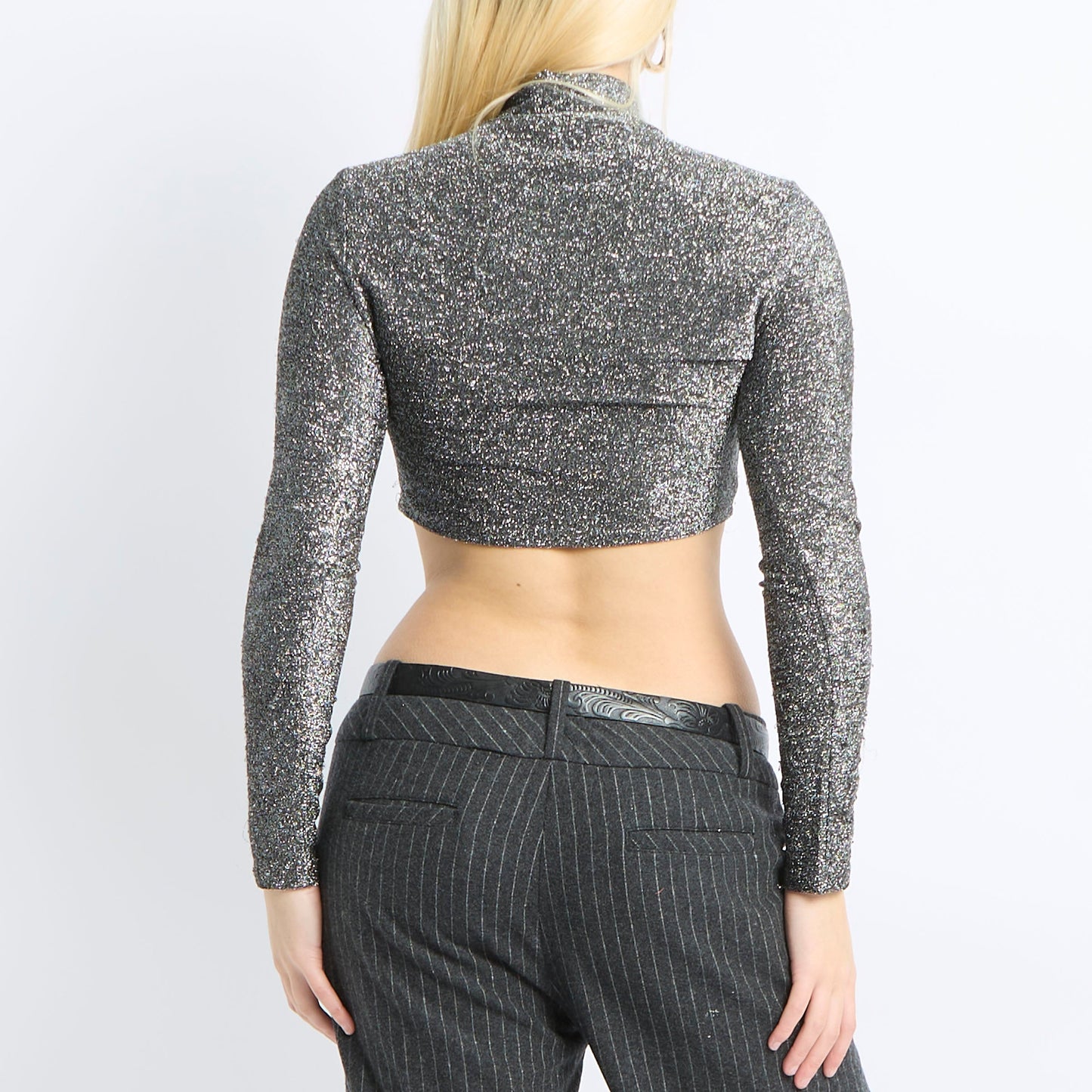 Sparkly Polo Neck Crop Top  - UK 6