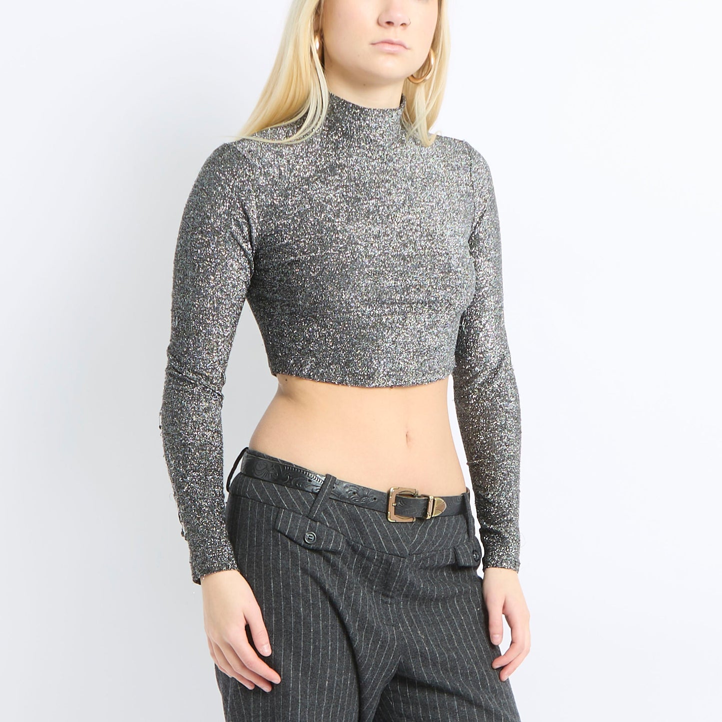 Sparkly Polo Neck Crop Top  - UK 6