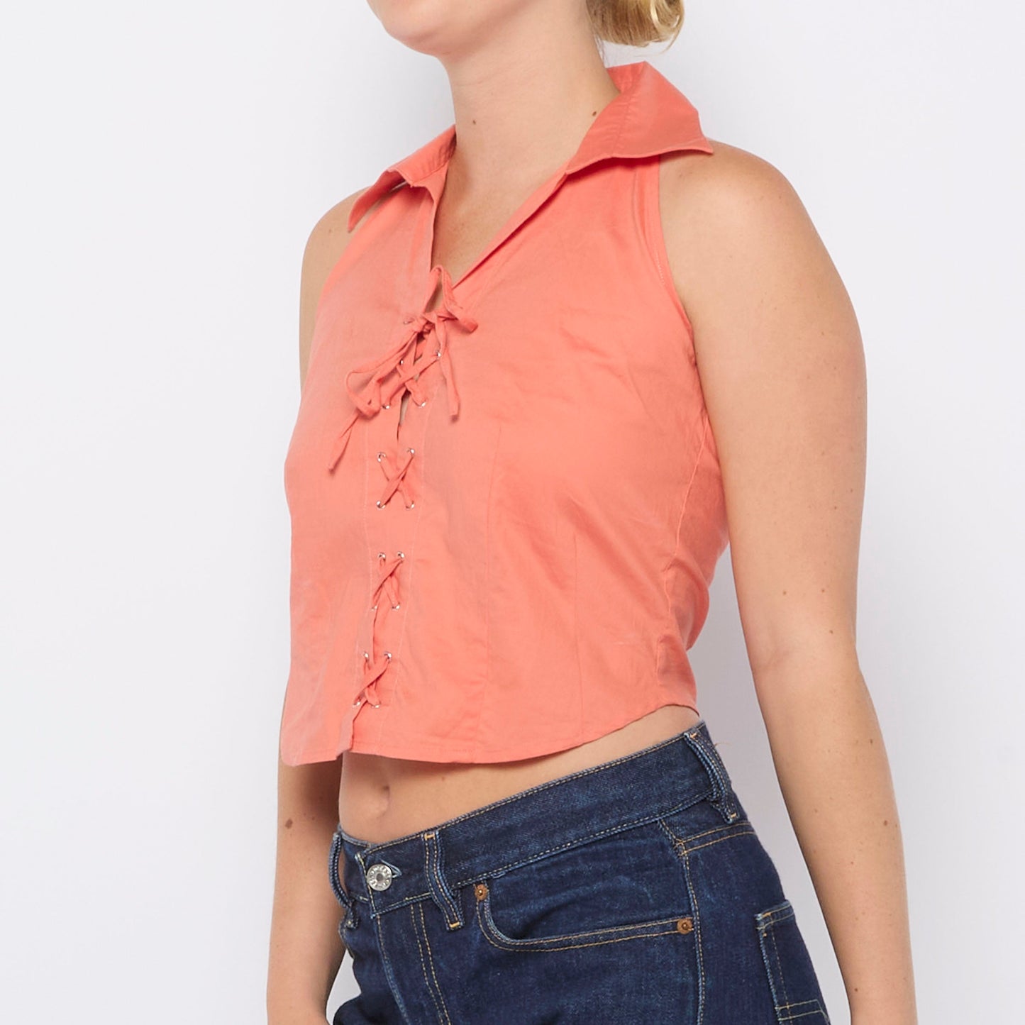 Lace Up Cotton Sleeveless Top - UK 6