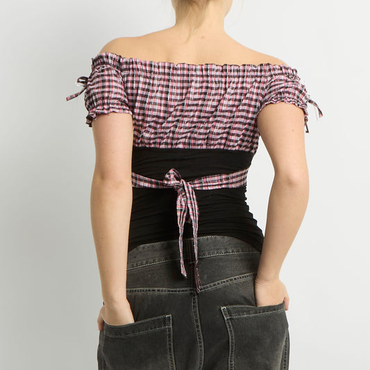 Bow Detail Gingham Top - UK 6