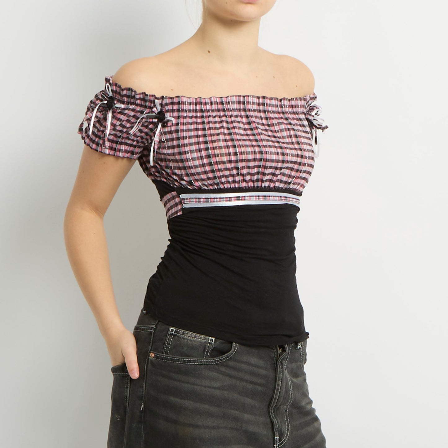 Bow Detail Gingham Top - UK 6