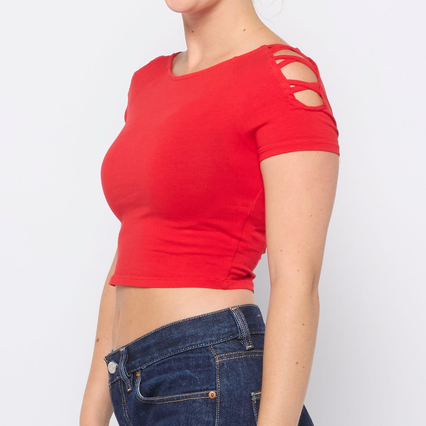 Tally Weijl Red Open Shoulder Baby Tee - UK 6