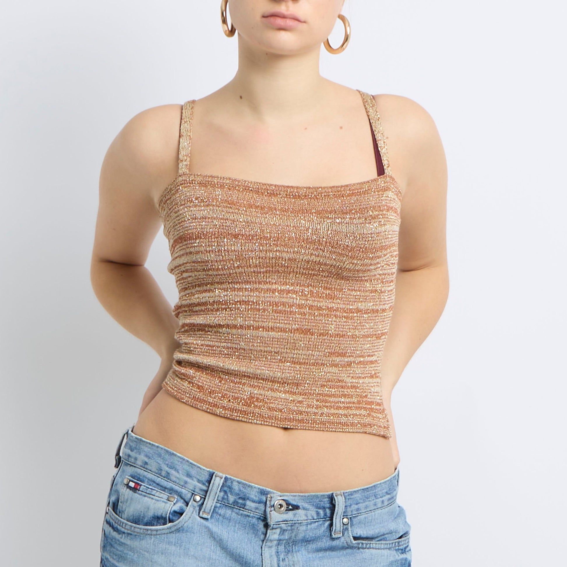 Knitted Shimmer Square Neck Top - UK 8