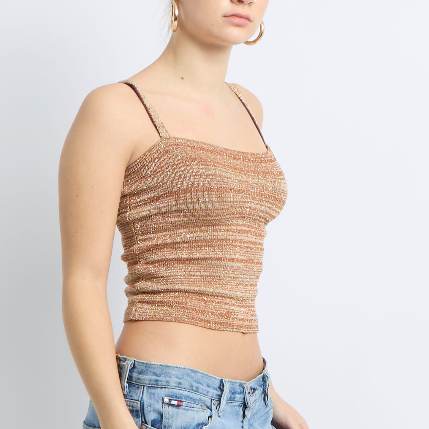 Knitted Shimmer Square Neck Top - UK 8