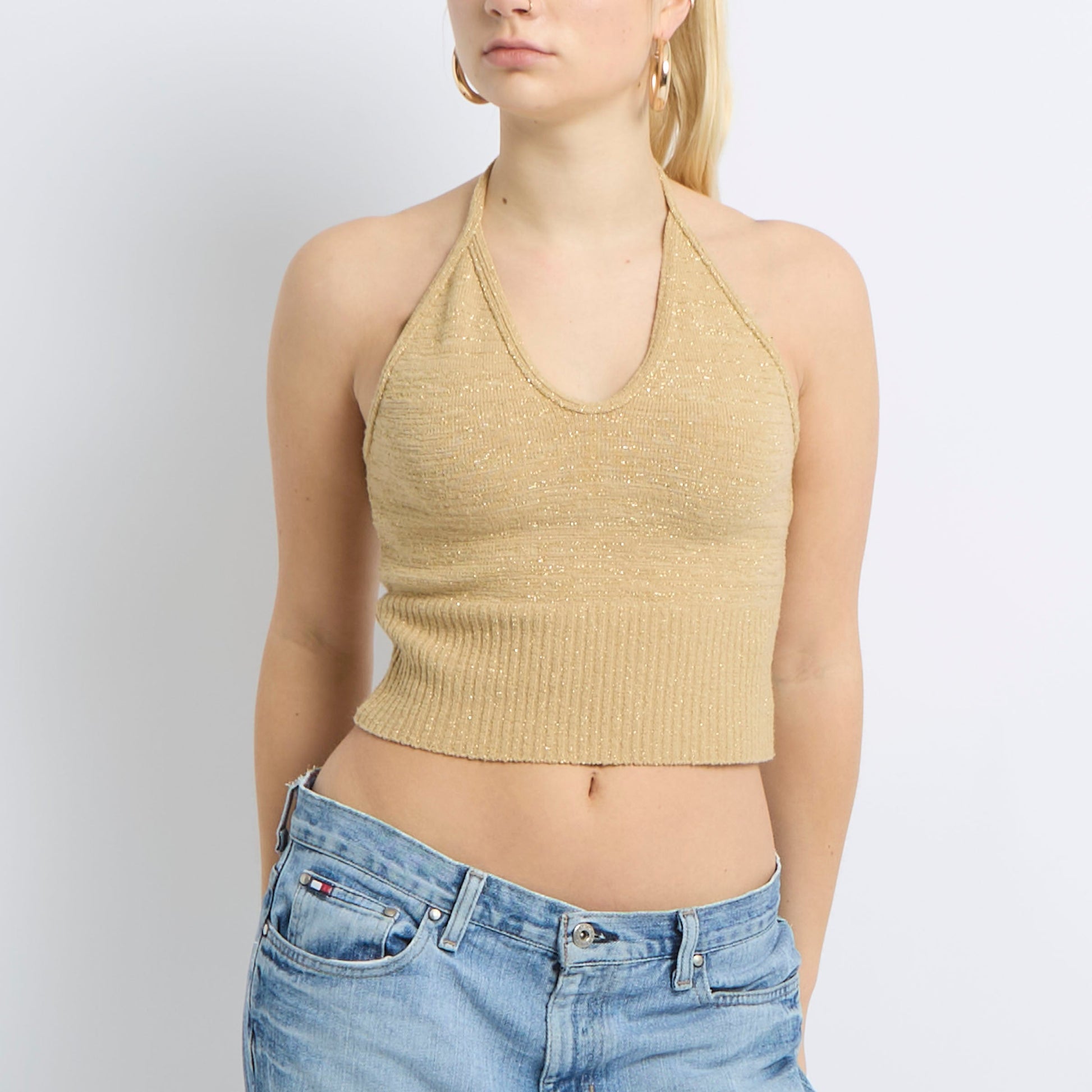 Halter Neck Sparkly Knit Top - UK 8