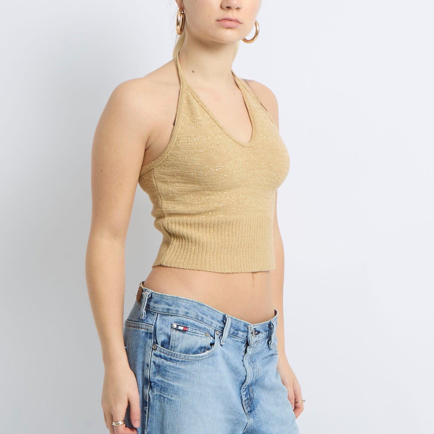 Halter Neck Sparkly Knit Top - UK 8