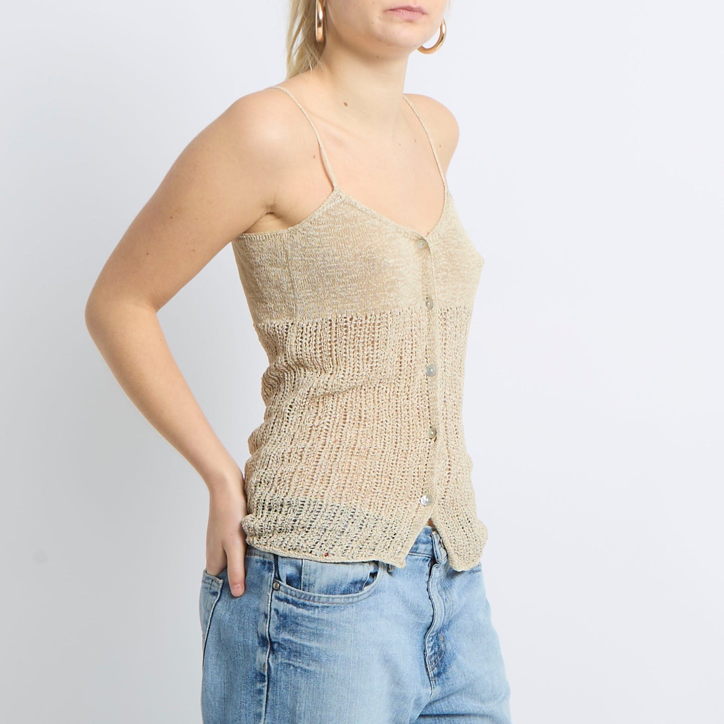 Crochet Knit Button Up Cami Top - UK 8