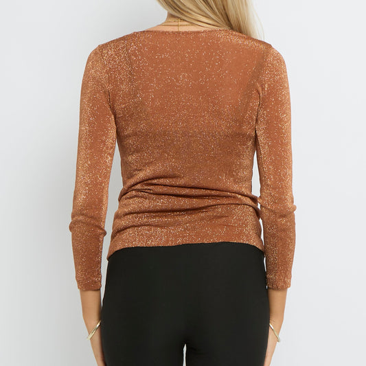 Long Sleeve Knitted Sparkly Cropped Top- UK 8