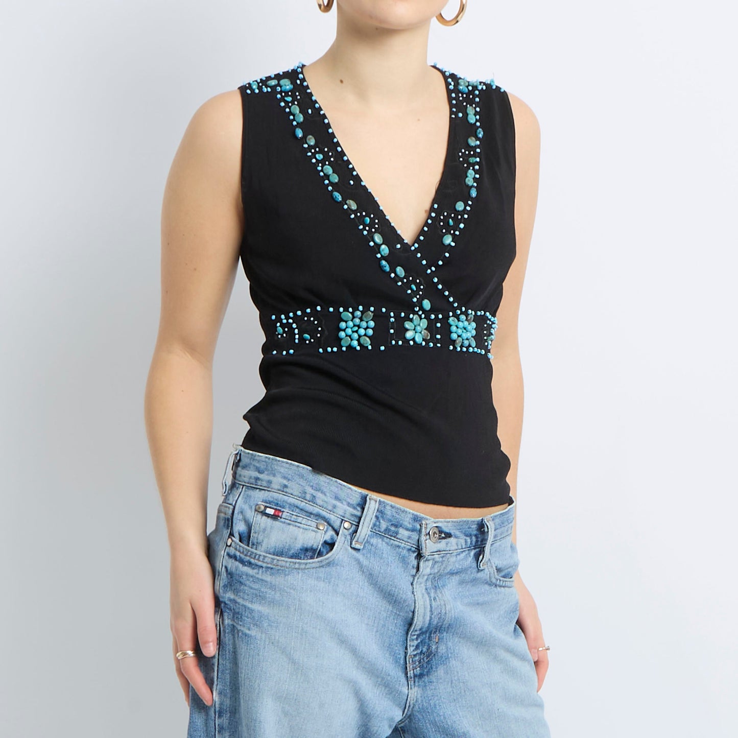 Knitted Beaded Detail Wrap Top - UK 8