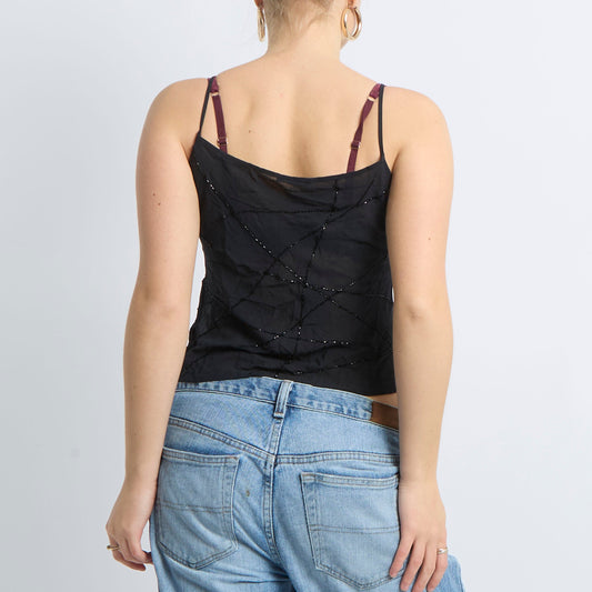 Beaded Detail Mesh Cami Top - UK 8