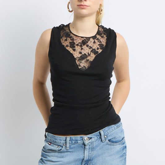 Lace Neck Detail Tank Top - UK 8