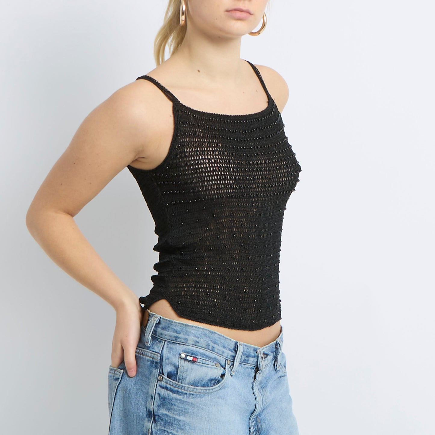 Beaded Detail Crochet Knit Top - UK 8