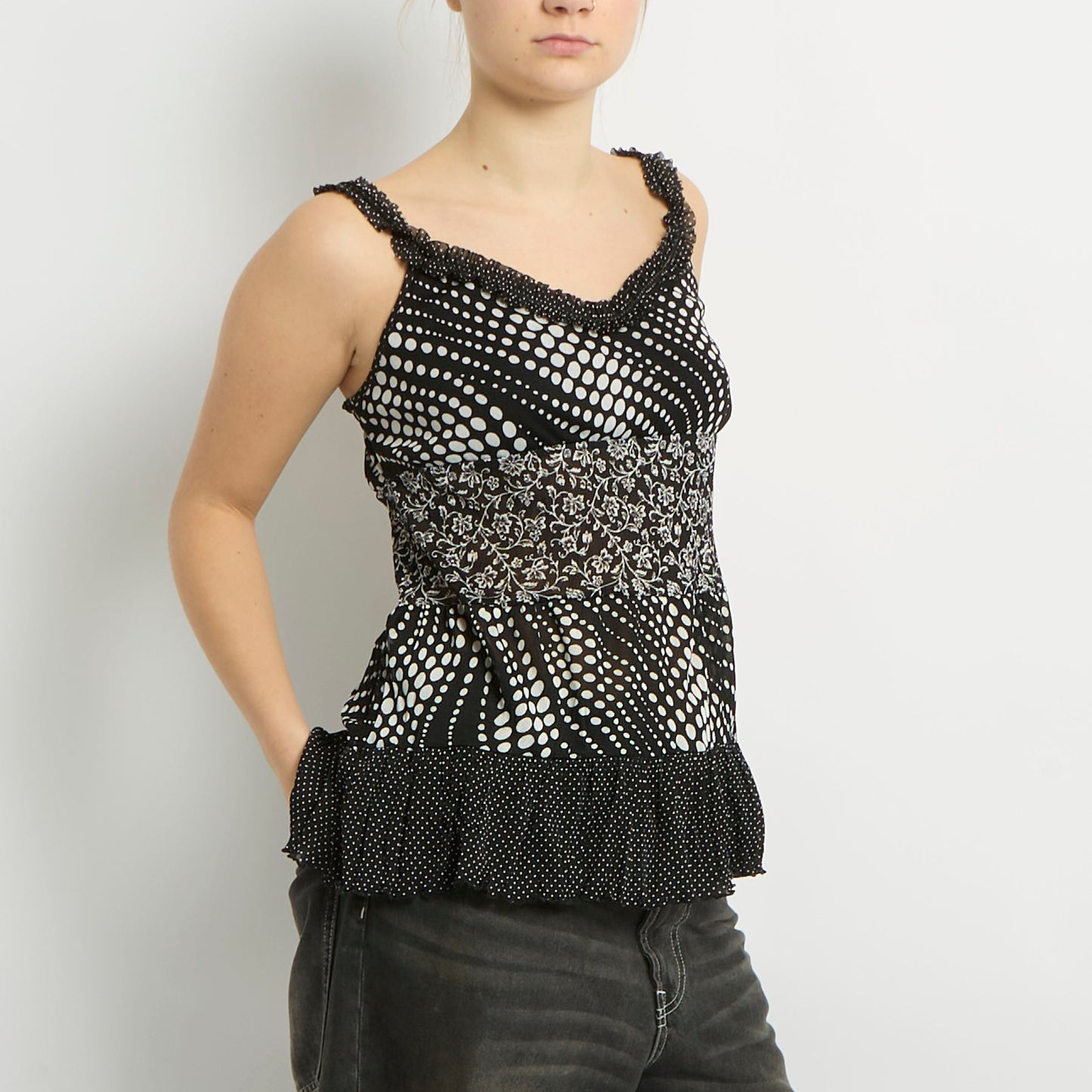 Mesh Ruffle Detail Top - UK 8