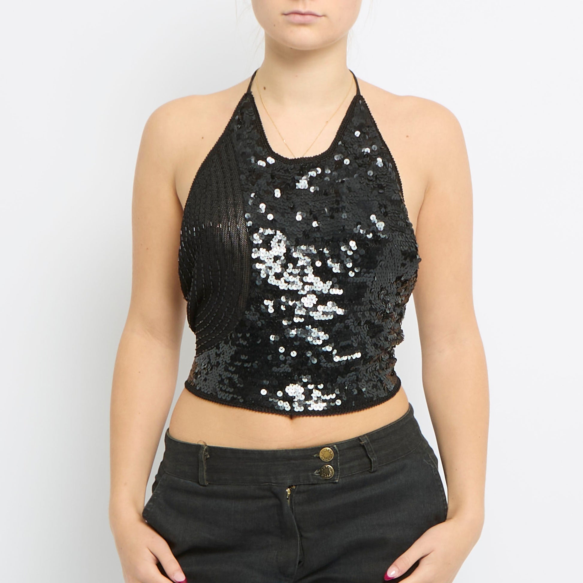 Sequin Detail Halterneck Top - UK 8