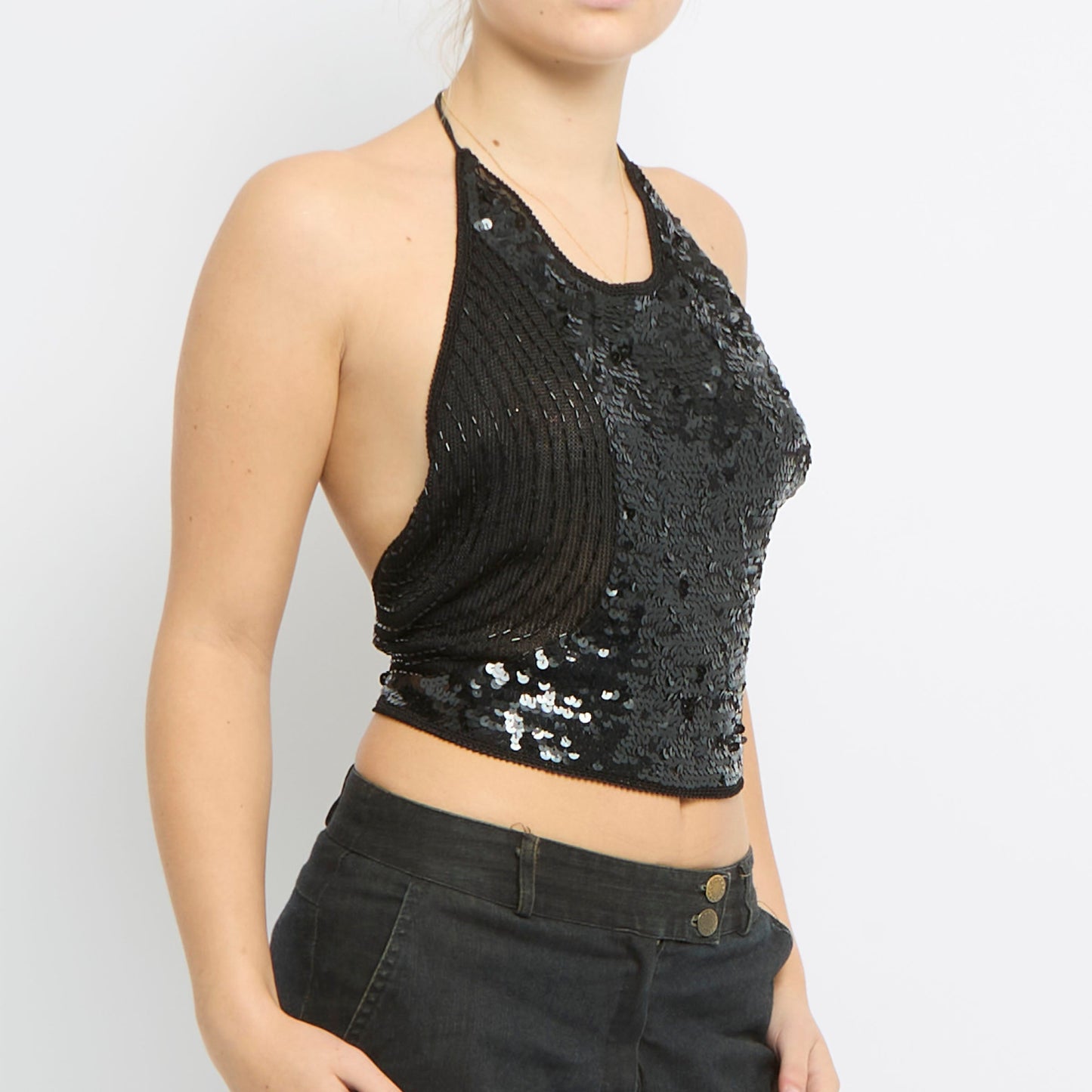 Sequin Detail Halterneck Top - UK 8