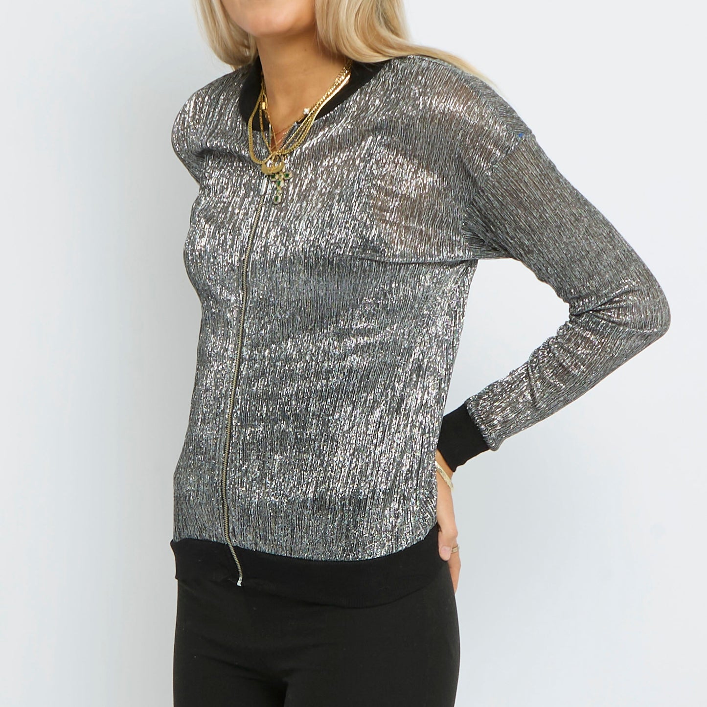 Sheer Sparkle Bomber Jacket Top - UK 8