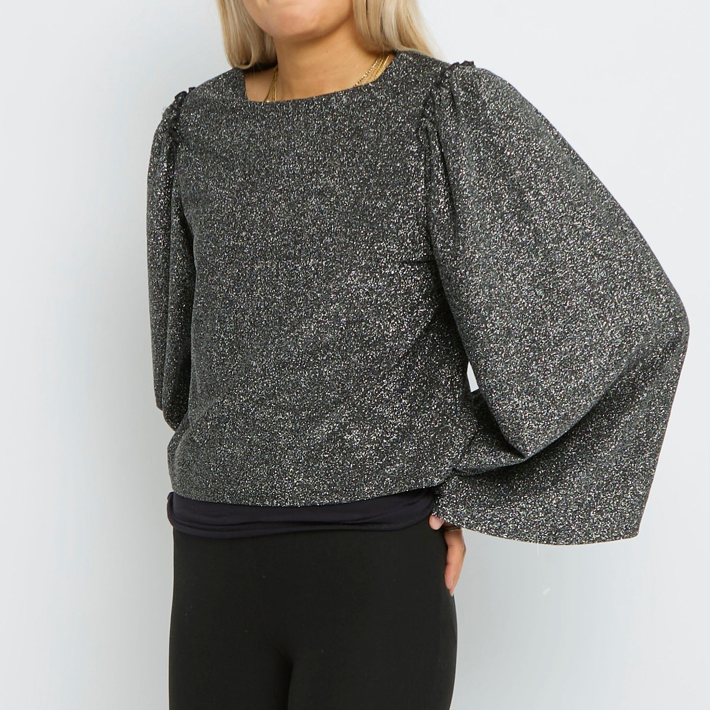 Sparkly Bell Sleeve Ruffle Shoulder  Top- UK 8