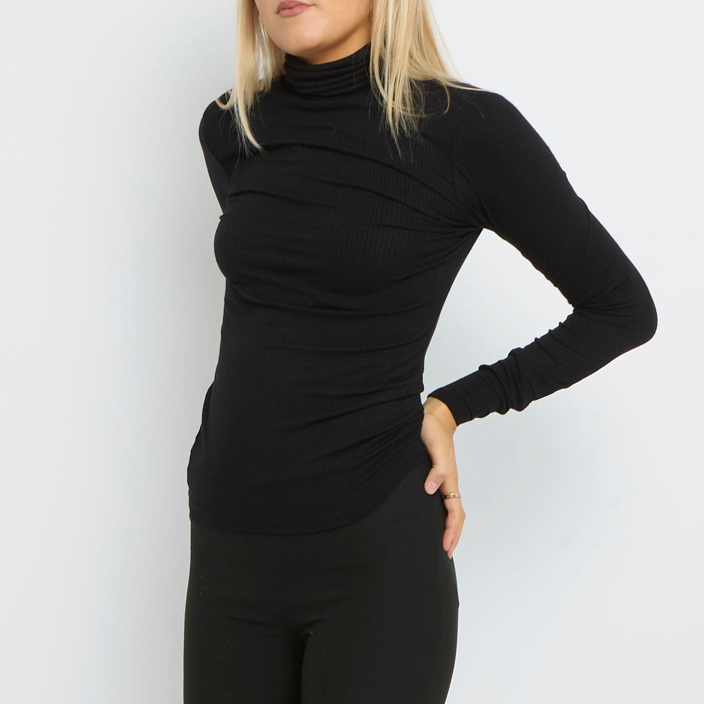 Turtle Neck Long Sleeve Ribbed Top - UK 8