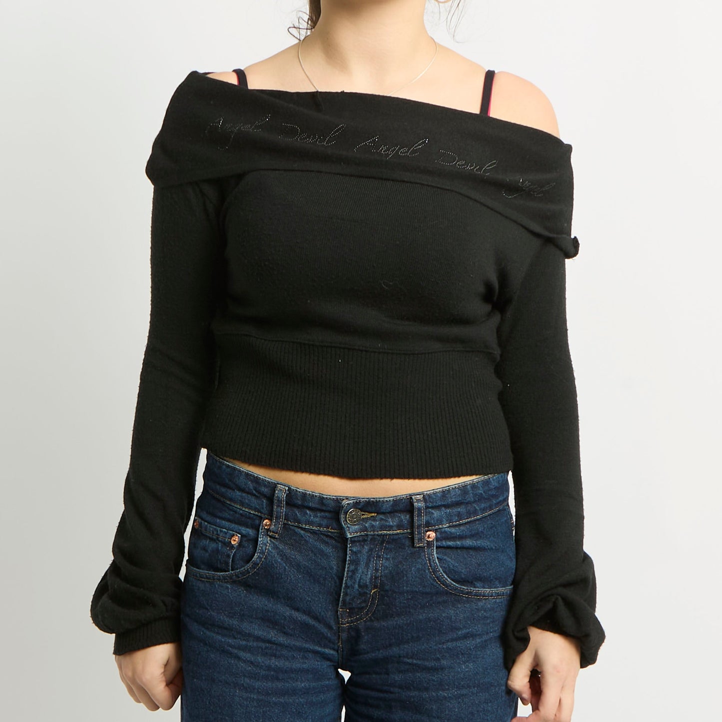 Off The Shoulder Sequin Detail Crop Top - UK 8