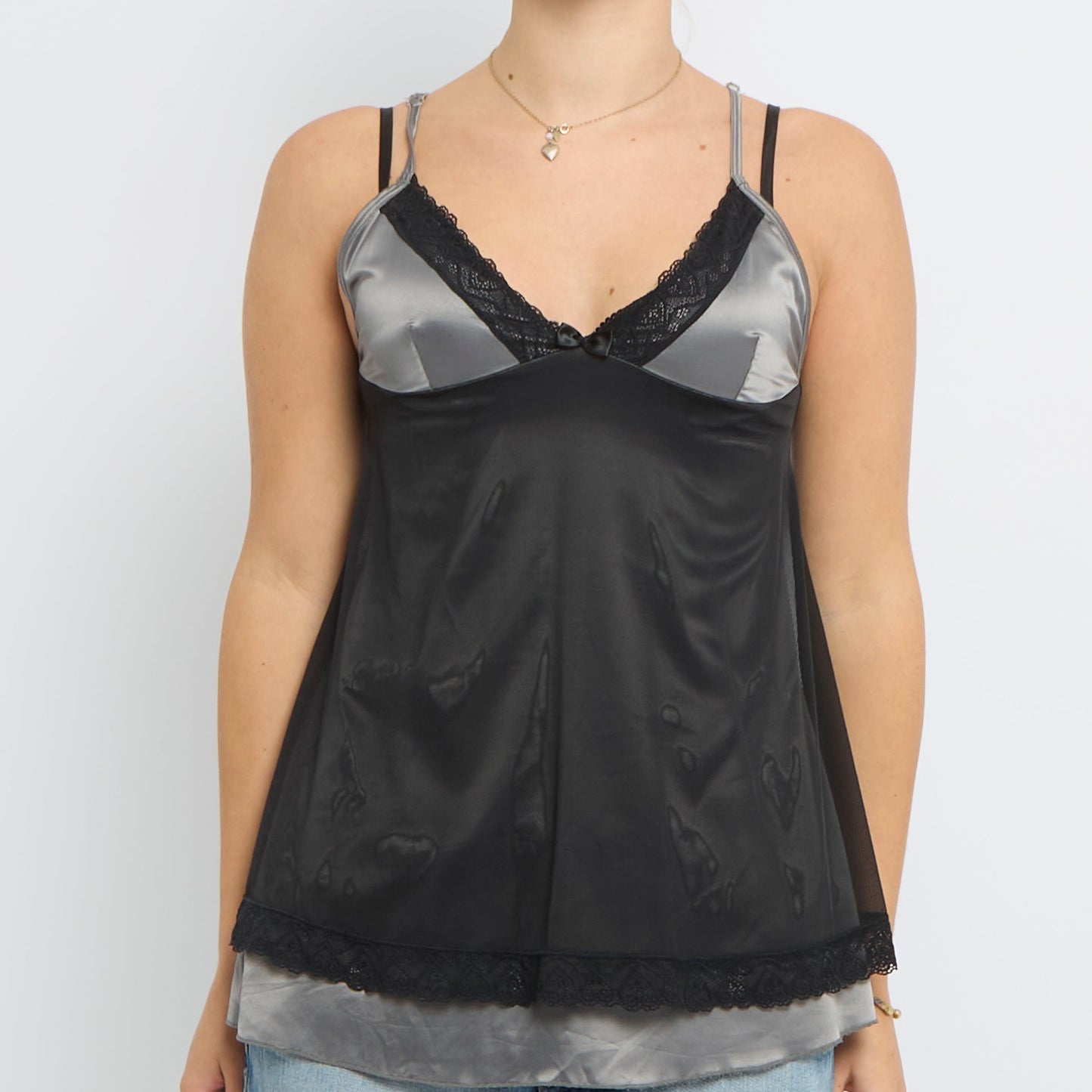 Lace Detail Satin Strappy Top - UK 8