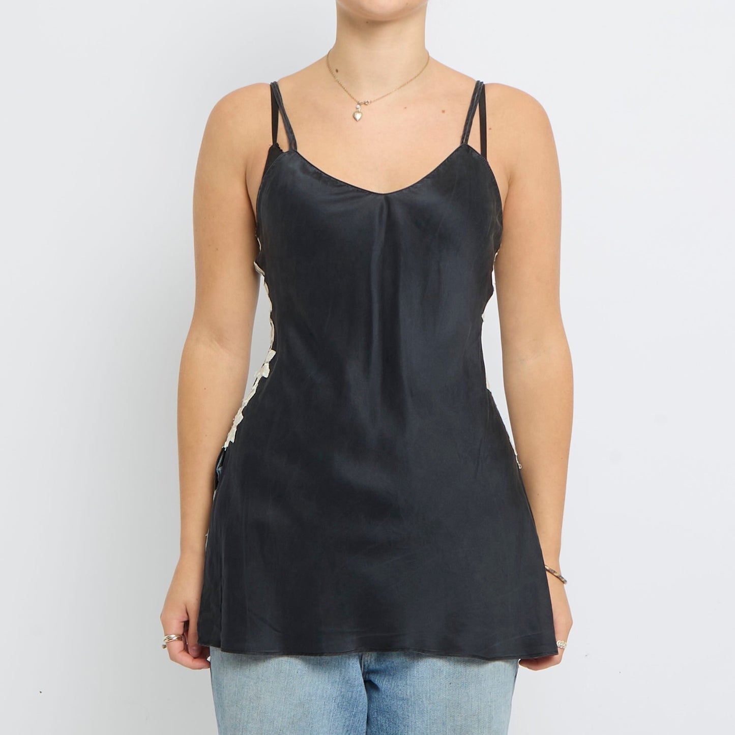 Embroided Detail Satin Top - UK 8