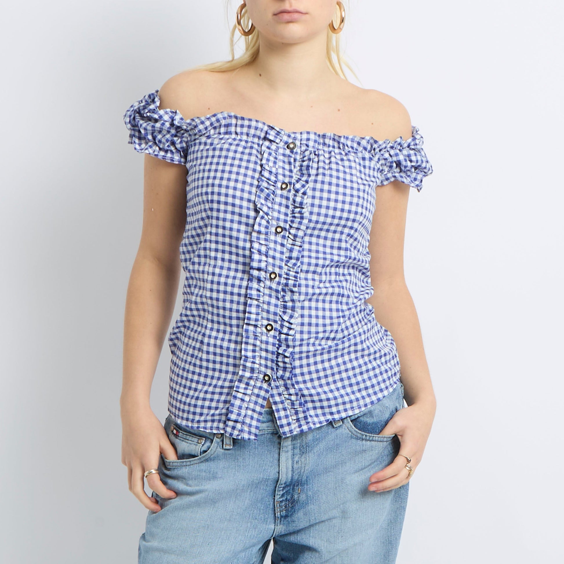 Gingham Button Up Top - UK 8