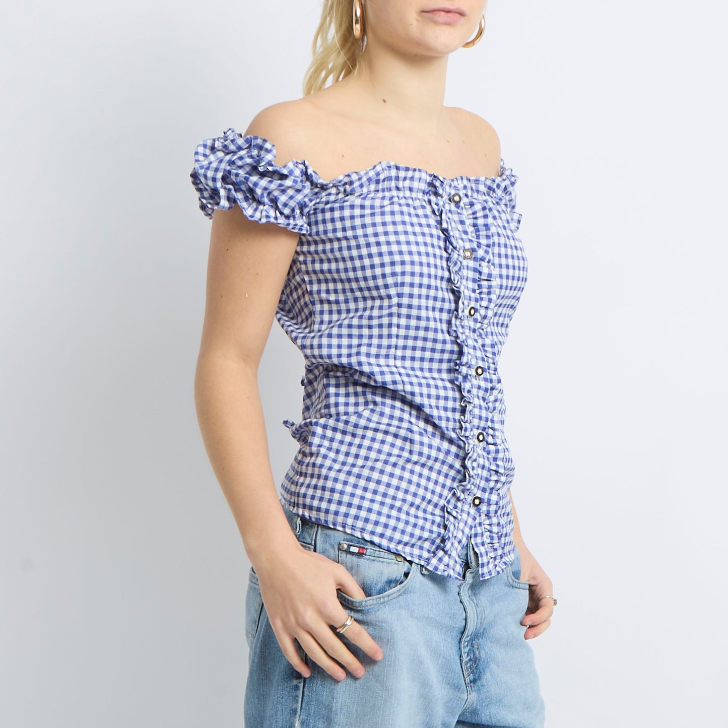 Gingham Button Up Top - UK 8