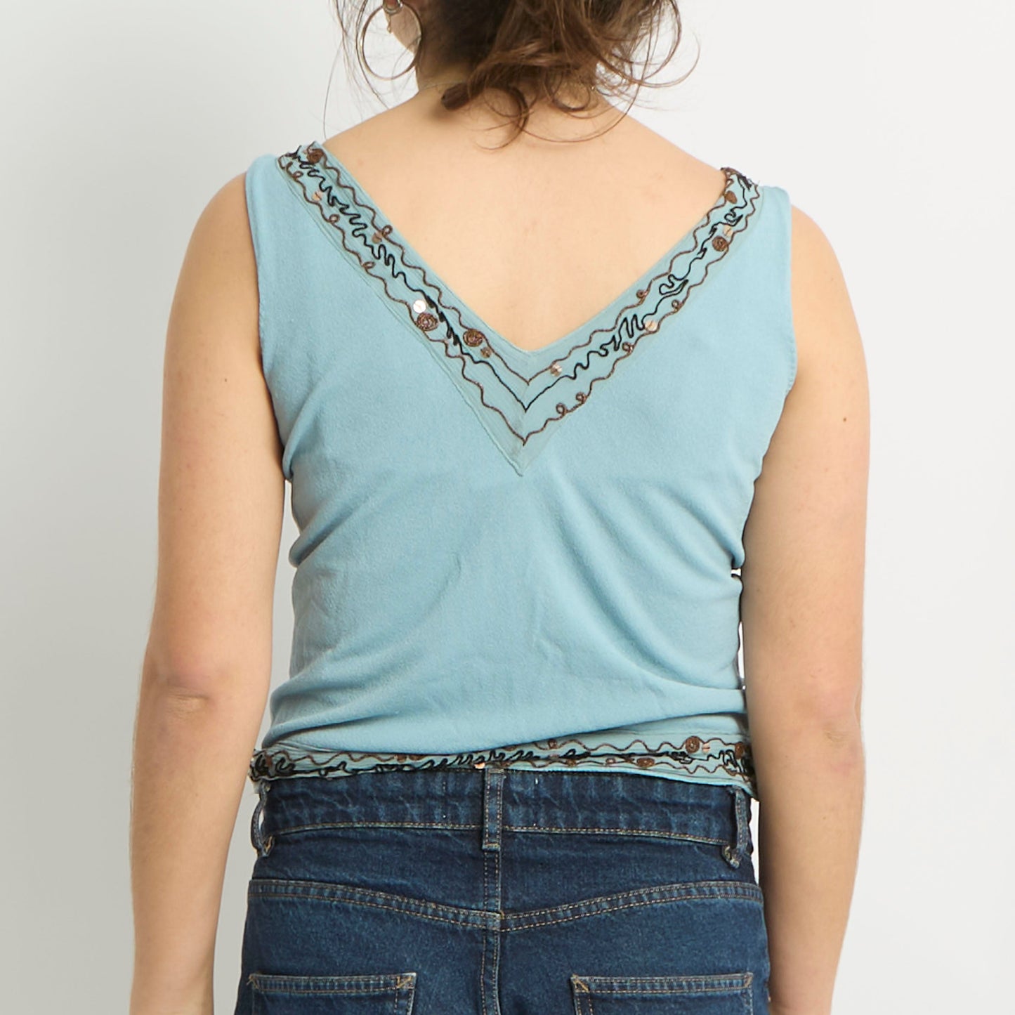 V-Neck Embroidery Detail Tank Top - UK 8