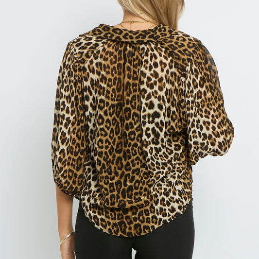 Leopard  Mesh Material 3/4 Arm length Shirt- UK 8